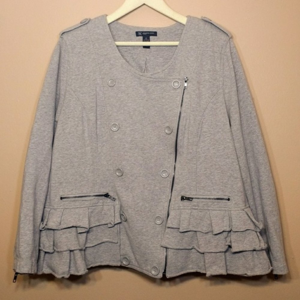 INC Woman Gray Ruffle Cotton Blazer Plus Size 3X